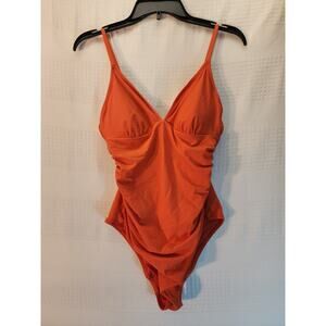 Cupshe Bathing Suit Womens Med One Piece Padded Ruched Sides V Neck Burnt Orange